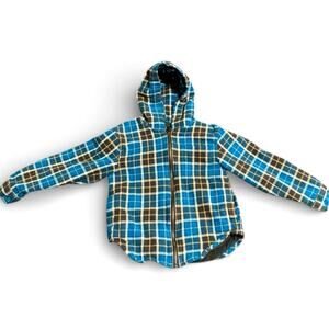 Colorful Planet Boy's Flannel Jacket Small 6-7 Blue Brown Plaid Cotton Zip Up
